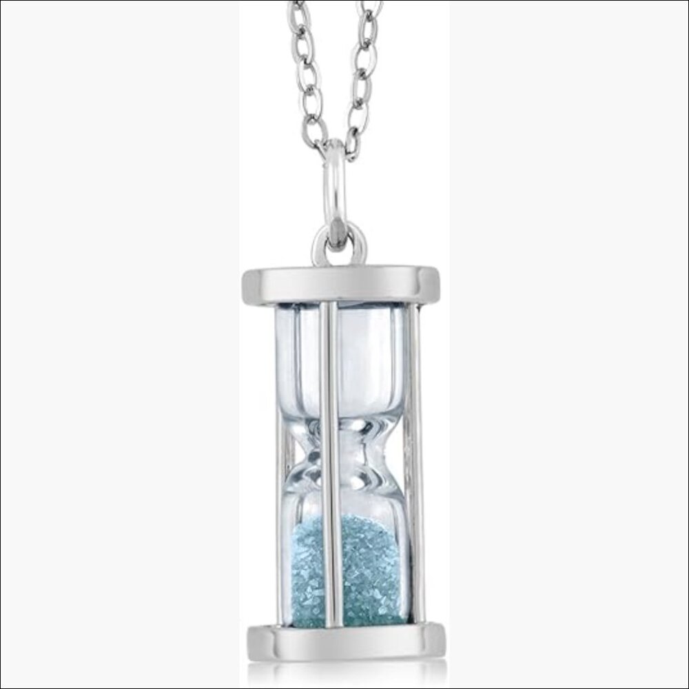 925 Sterling Silver Diamond and Gemstone Dust Hourglass Pendant Necklace